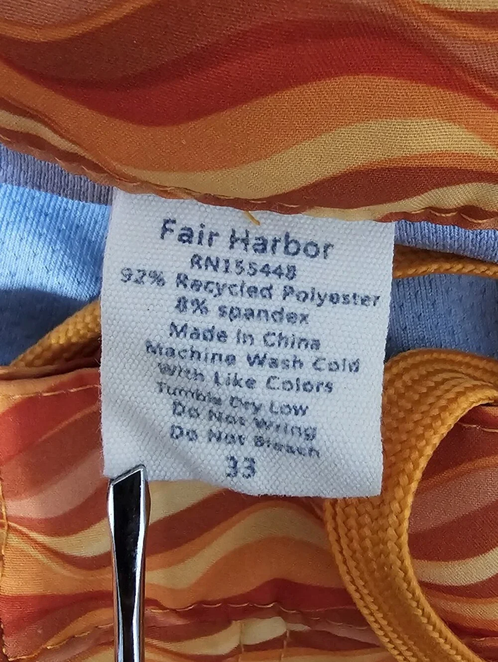 Fair Harbor Orange Retro Wave Print Swim Trunks Shorts Size 33 Sustainable Beach